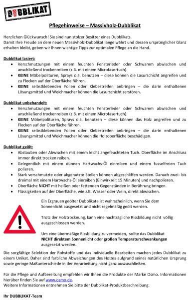 Pflegehinweise Massivholz